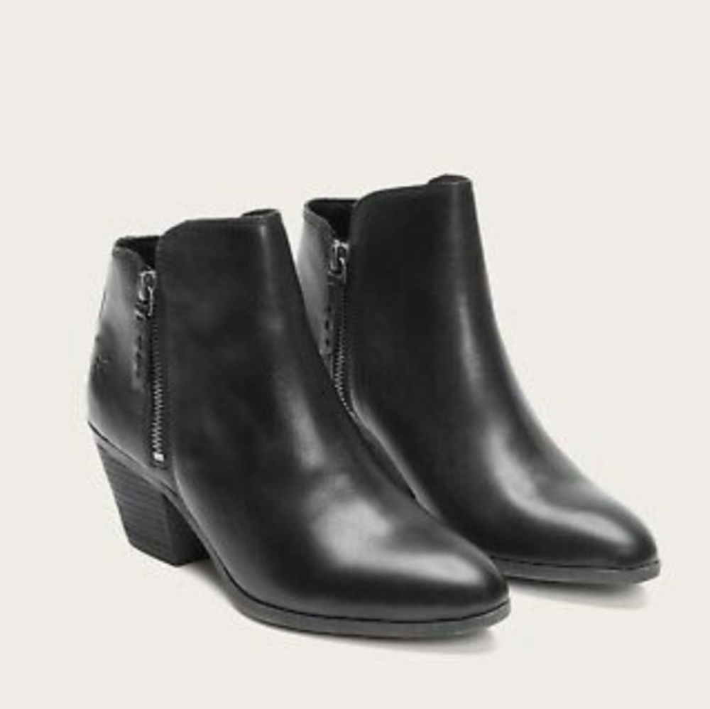 Frye Women's Judith Black Leather Ankle Booties Side Zippers Block Heel Size 8.5